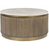 Maigue Round Marble Coffee Table – Antique Brass & Natural Wood