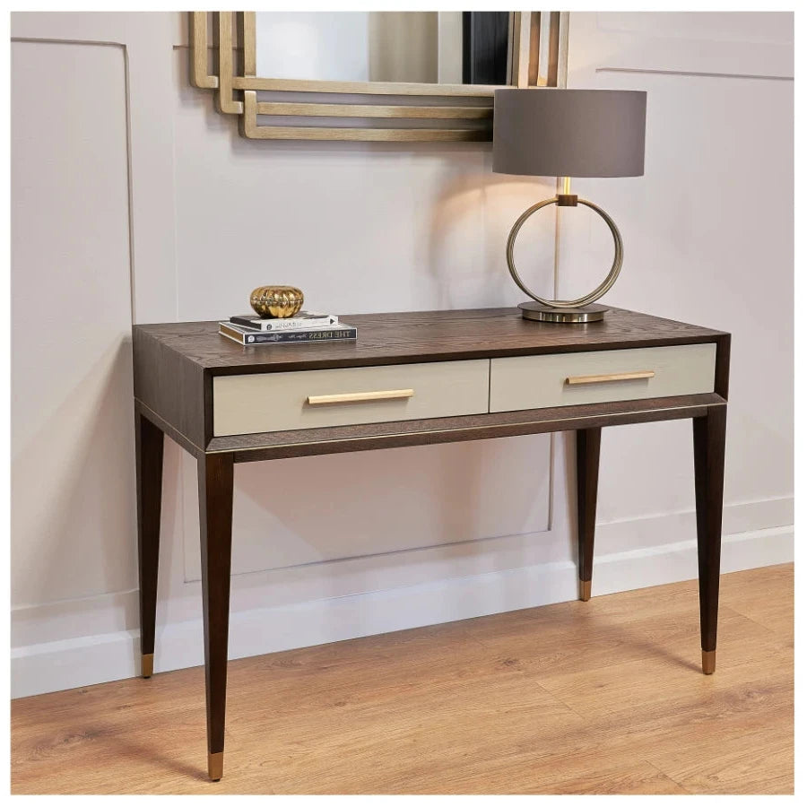 Arnaude Dressing Table – Ceramic Grey, Chocolate & Brushed Brass
