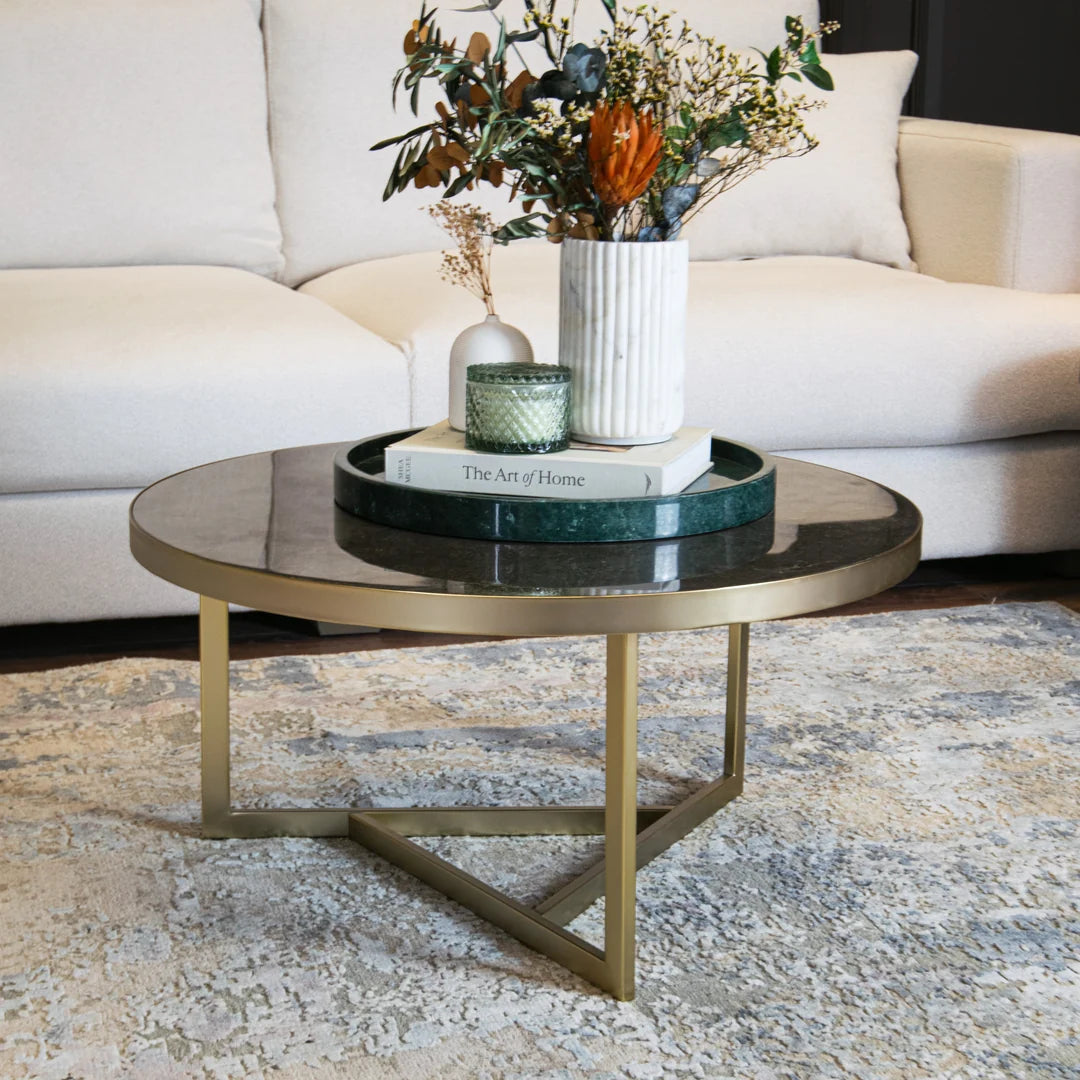 Cullen Coffee Table – Caviar Marble & Matte Champagne