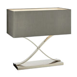 Byton Table Lamp – Polished Stainless Steel & Grey Fabric