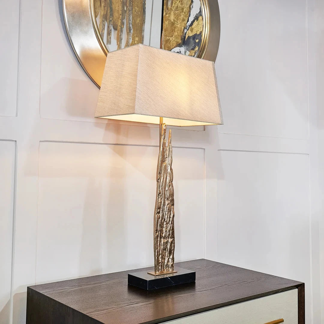 Albi Table Lamp – Distressed Gold, Black Marble & Taupe Fabric
