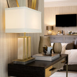 Kelcie Table Lamp – White Alabaster & Brass
