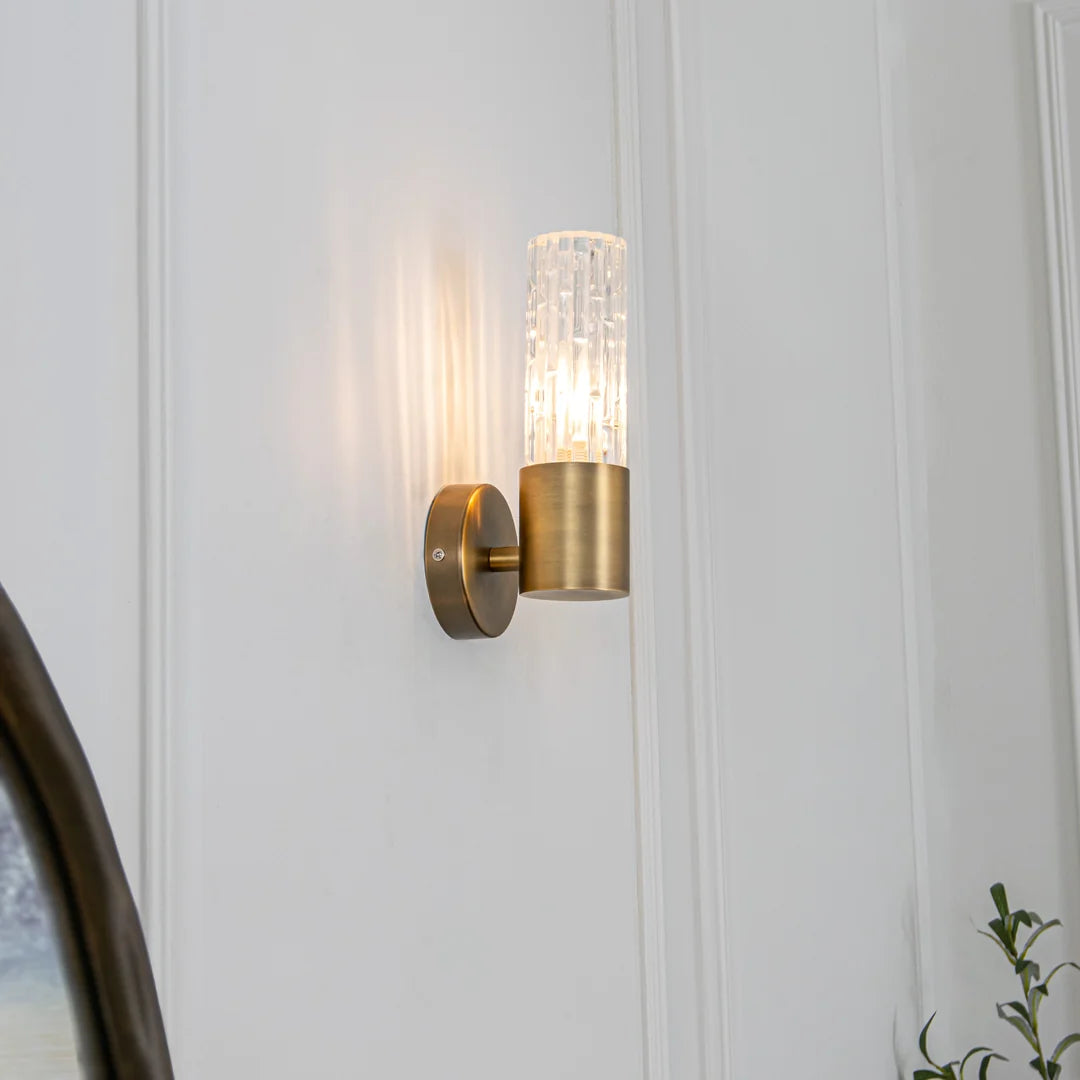 Ansley Wall Lamp – Dark Brushed Antique Brass & Textured Glass