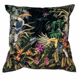 Malini Toucan Cushion – Green on Black Velvet (45 x 45cm)