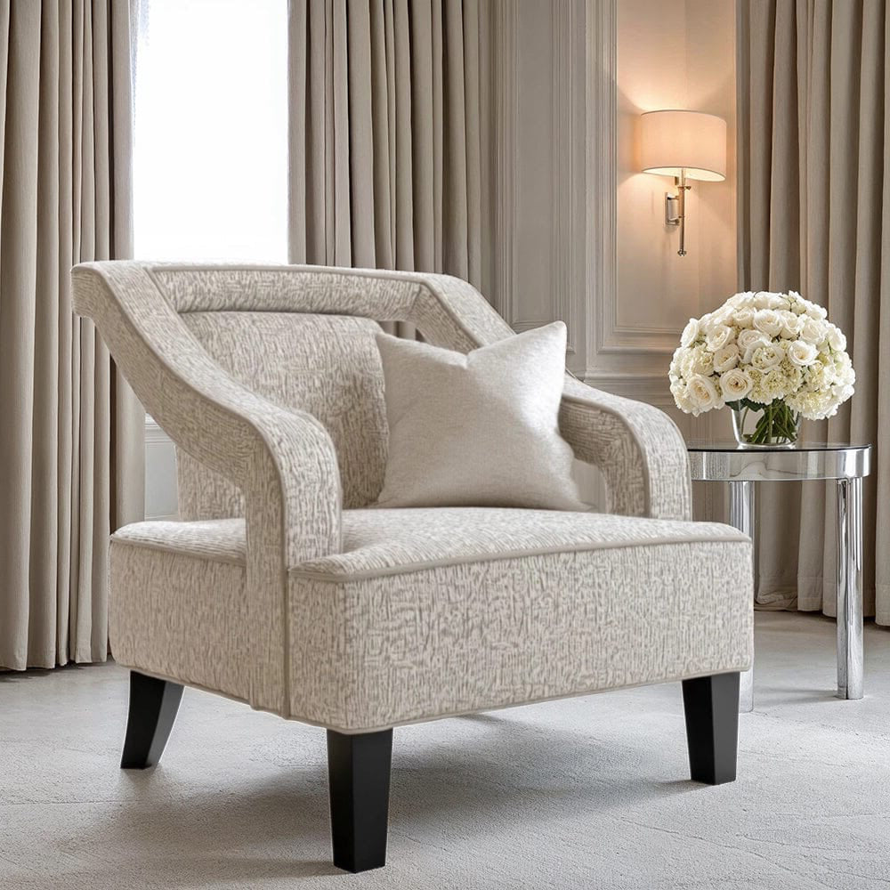 Sofia Upholstered Chair – Beige Textured Fabric & Matte Black Legs