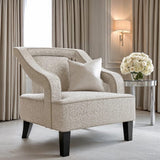 Sofia Upholstered Chair – Beige Textured Fabric & Matte Black Legs