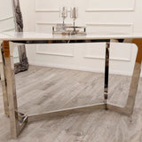 Lucien 160cm Dining Table – White Marble Ceramic & Chrome