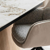 Monaco 160–240cm Extendable Dining Table with Florence Beige 360° Swivel Dining Chairs – Beige Ceramic & Beech Wood