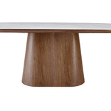 Bianca 200cm Oval Dining Table with Clara Upholstered Dining Chairs - Walnut & White Marble Ceramic