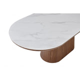 Bianca 200cm Oval Dining Table with Clara Upholstered Dining Chairs - Walnut & White Marble Ceramic