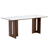Rinato 180cm Dining Table with Luciano Upholstered Dining Chairs - Walnut & White Sunset Cloud Vein Ceramic