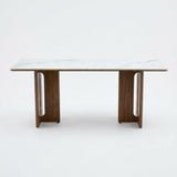 Rinato 180cm Dining Table with Luciano Upholstered Dining Chairs - Walnut & White Sunset Cloud Vein Ceramic