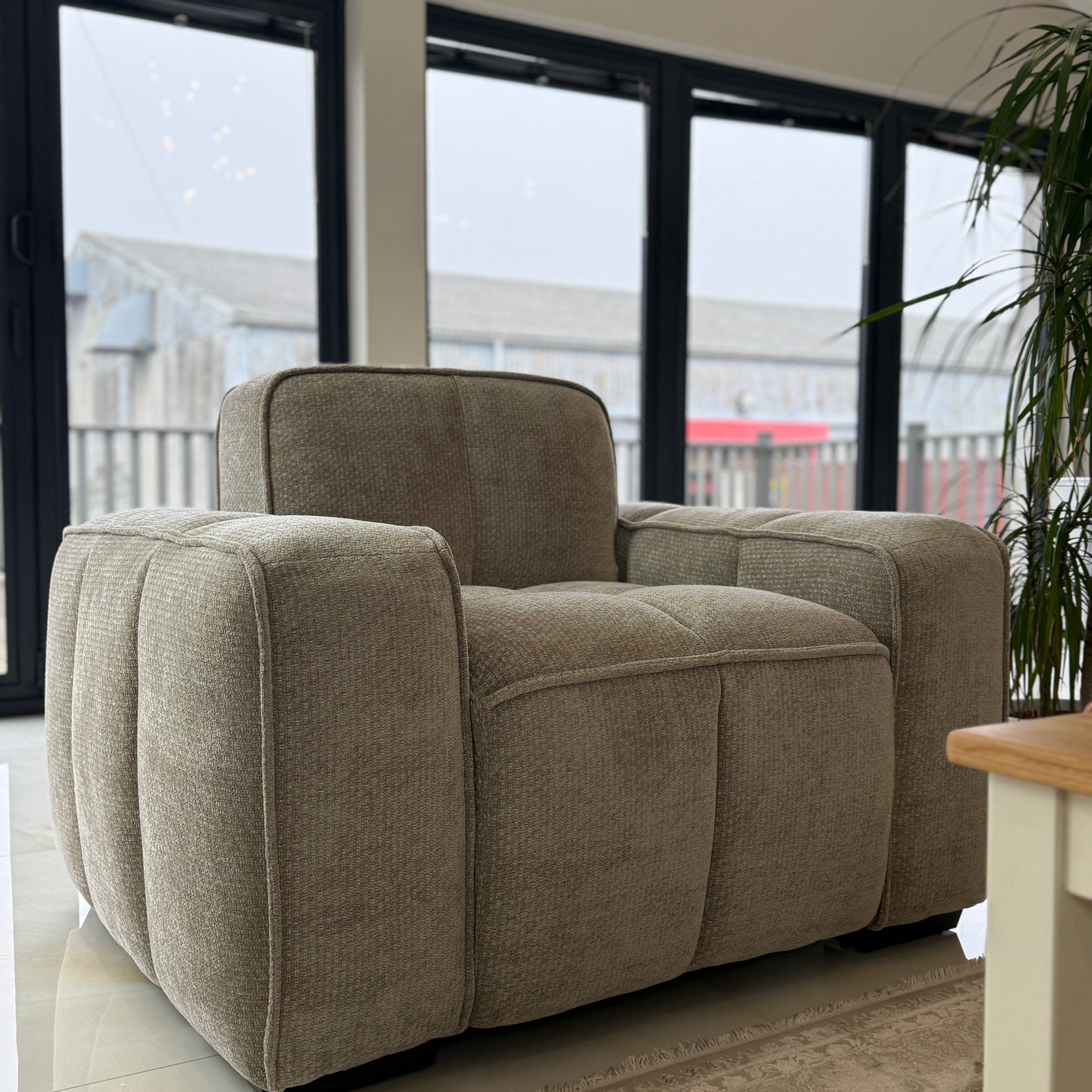 Paris Armchair – Beige Textured Channelled Fabric