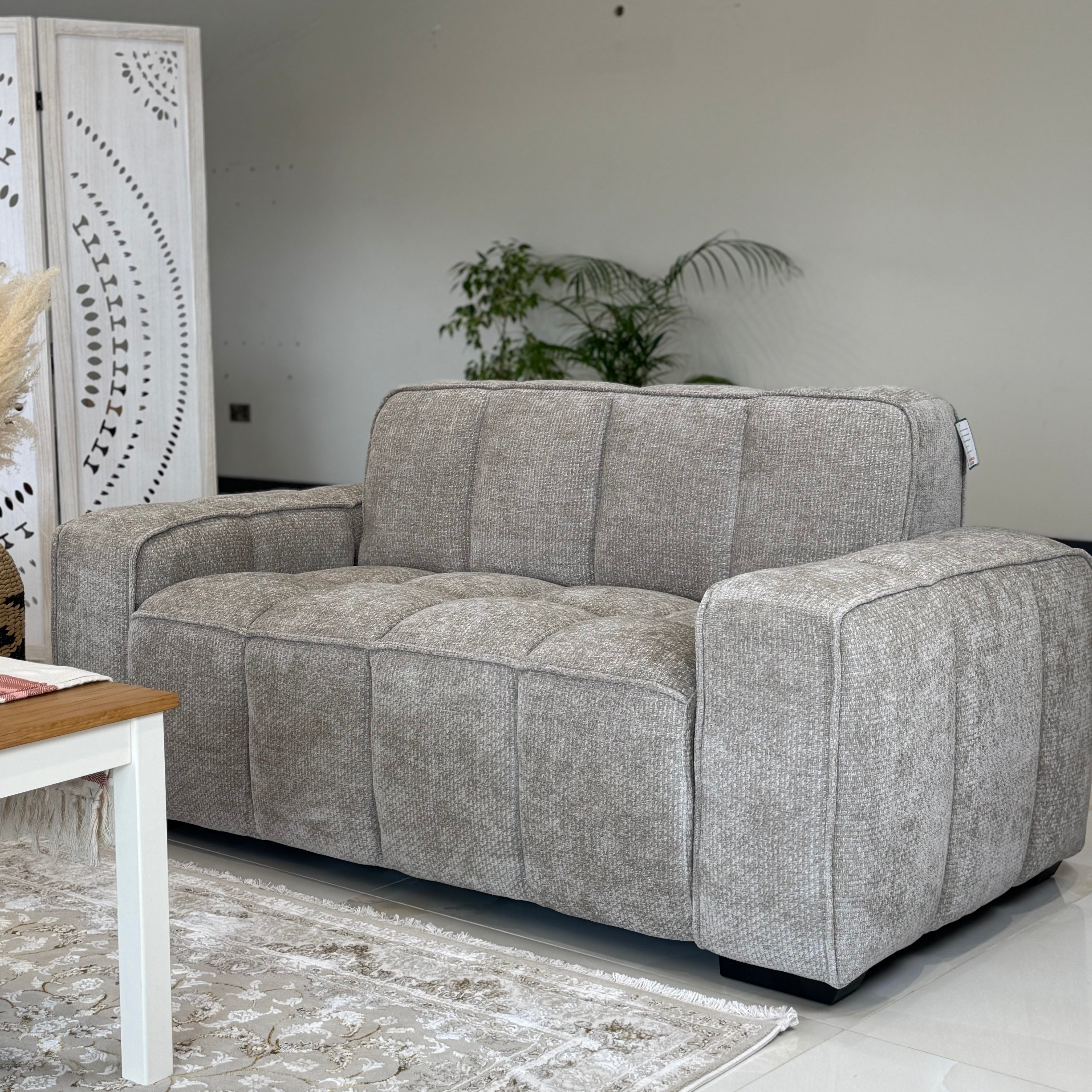 Paris 2 Seater Sofa – Beige Textured Channelled Fabric