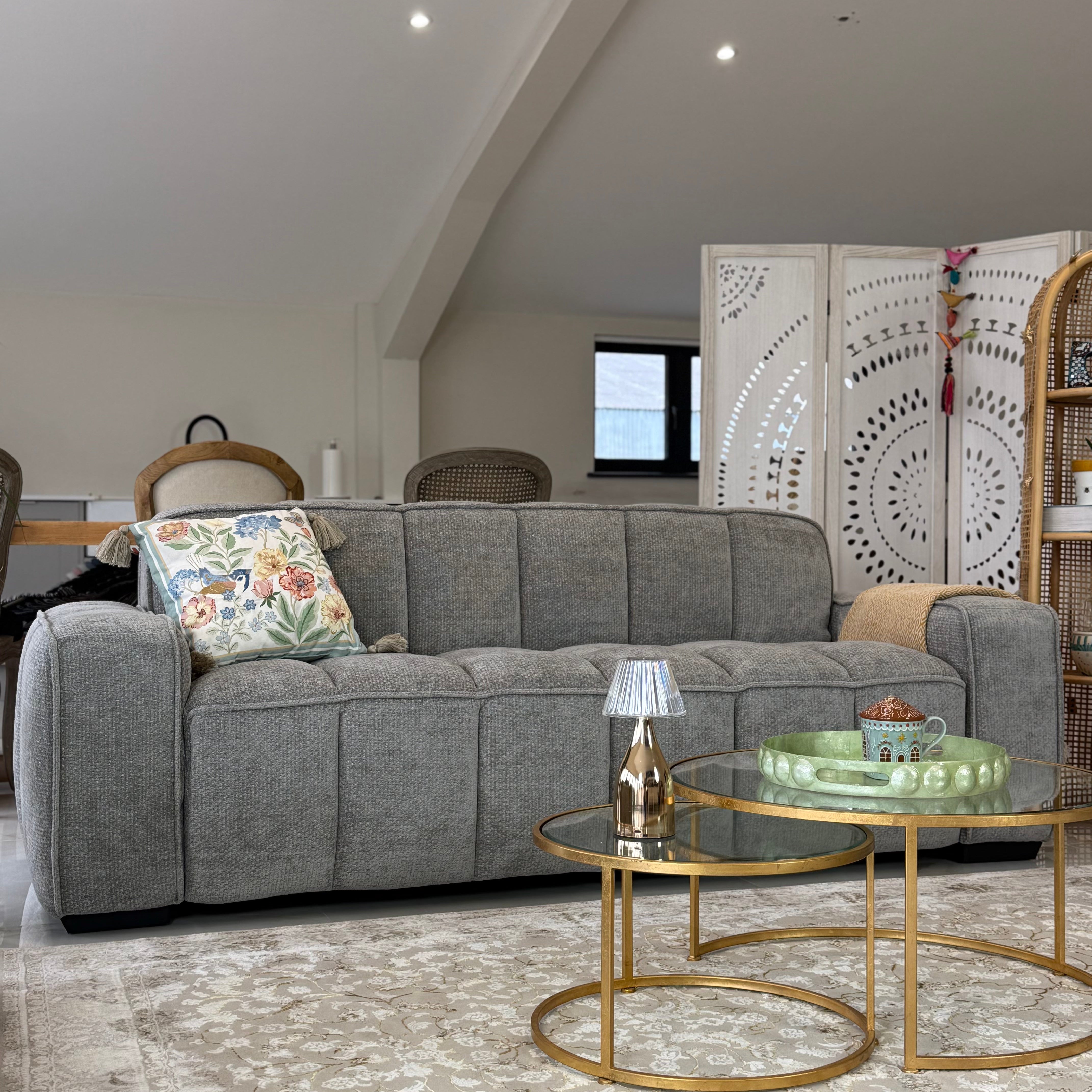 Paris 3 Seater Sofa – Grey Textured Channelled Fabric