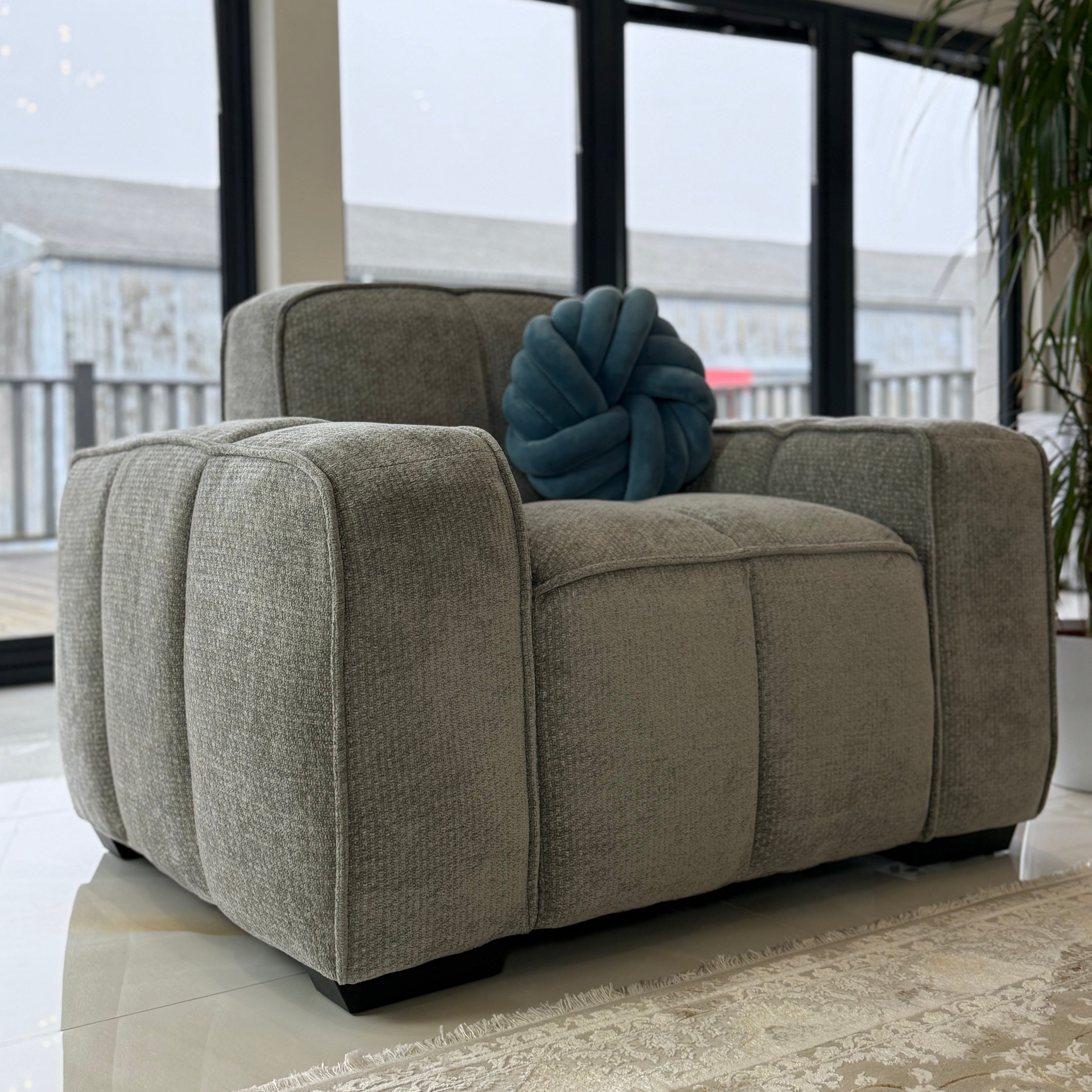 Paris Armchair – Grey Textured Channelled Fabric